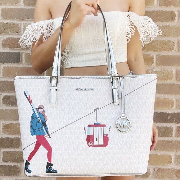 Michael Kors Jet Set Travel Girls Medium Signature Carryall Tote White MK - Picture 5 of 6